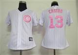 MLB%20Women%20Jerseys%20Chicago%20Cubs%2013%20Castro%20White%20(Pink%20strip)