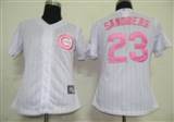 MLB%20Women%20Jerseys%20Chicago%20Cubs%2023%20Sandberg%20White(Pink%20strip)