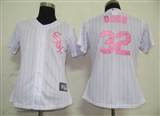 MLB%20Women%20Jerseys%20Chicago%20White%20Sox%2032%20Dunn%20White(Pink%20strip)