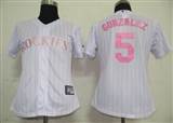 MLB%20Women%20Jerseys%20Colorado%20Rockies%205%20Gonzalez%20White(Pink%20strip)