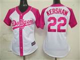 MLB%20Los%20Angeles%20Dodgers%2022%20Kershaw%20Womens%20Pink%20Splash%20Fashion%20Jersey