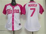 MLB%20Minnesota%20Twins%207%20Mauer%20Womens%20Pink%20Splash%20Fashion%20Jersey