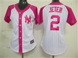 MLB%20New%20York%20Yankees%202%20Derek%20Jeter%20Womens%20Pink%20Splash%20Fashion%20Jersey
